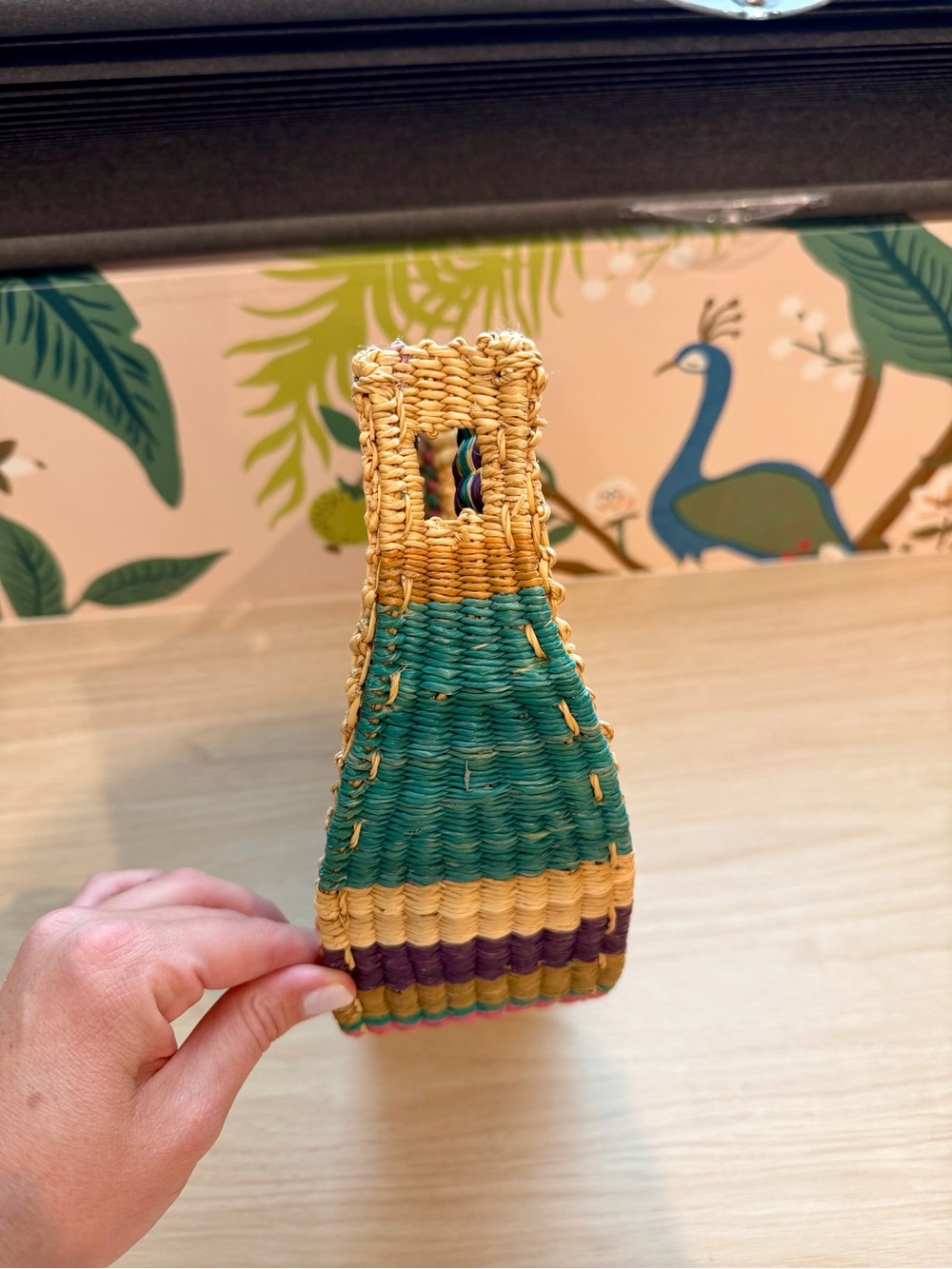 Nena & Co. Woven Half-Moon Bag in Natural, Green & Pink - Picture 2 of 4